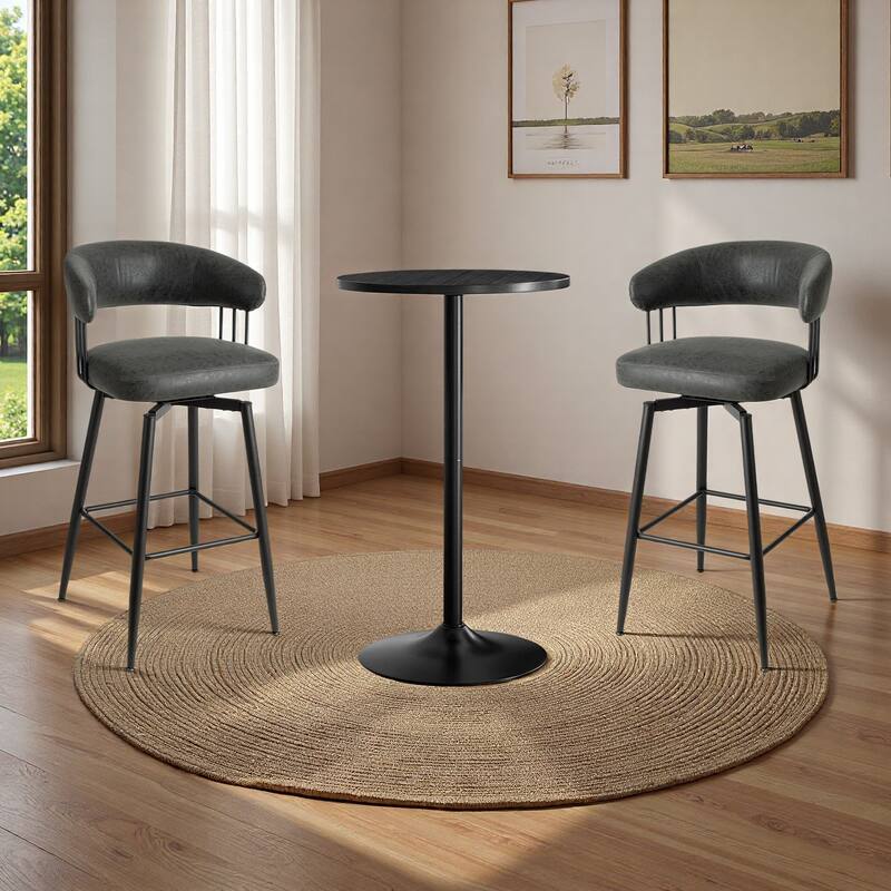 Glitzhome Set of 3 Leatherette Adjustable Swivel Bar Stool Pub Table Set