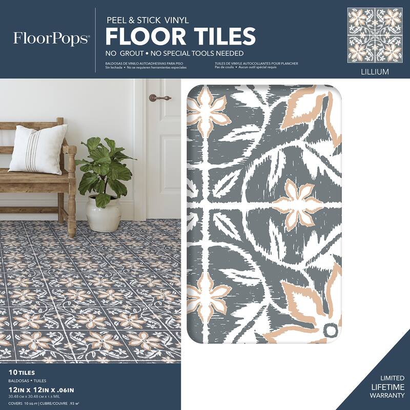 FloorPops Lillium Blue Peel and Stick Floor Tiles