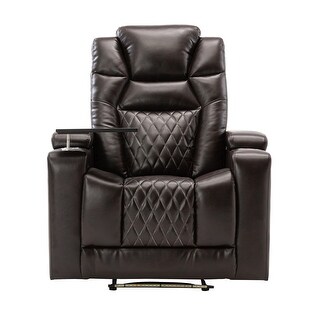 PU Leather Power Recliner with USB Charging Port and Swivel Tray Table ...