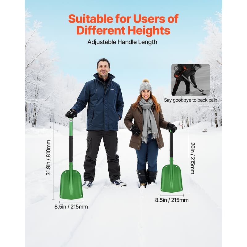 Portable Winter Snow Shovel with Strong Aluminum Blade and Ergonomic T-Handle for Efficient Use - Green-32"L