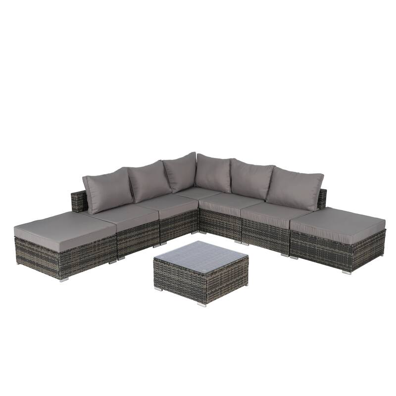 8-Piece Sectional Sofa Set with Washable Cushions & Glass Table