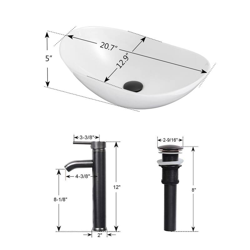 Eclife Modern Bathroom Sink Tempered Glass & Ceramic Artisan Basin for Vanity