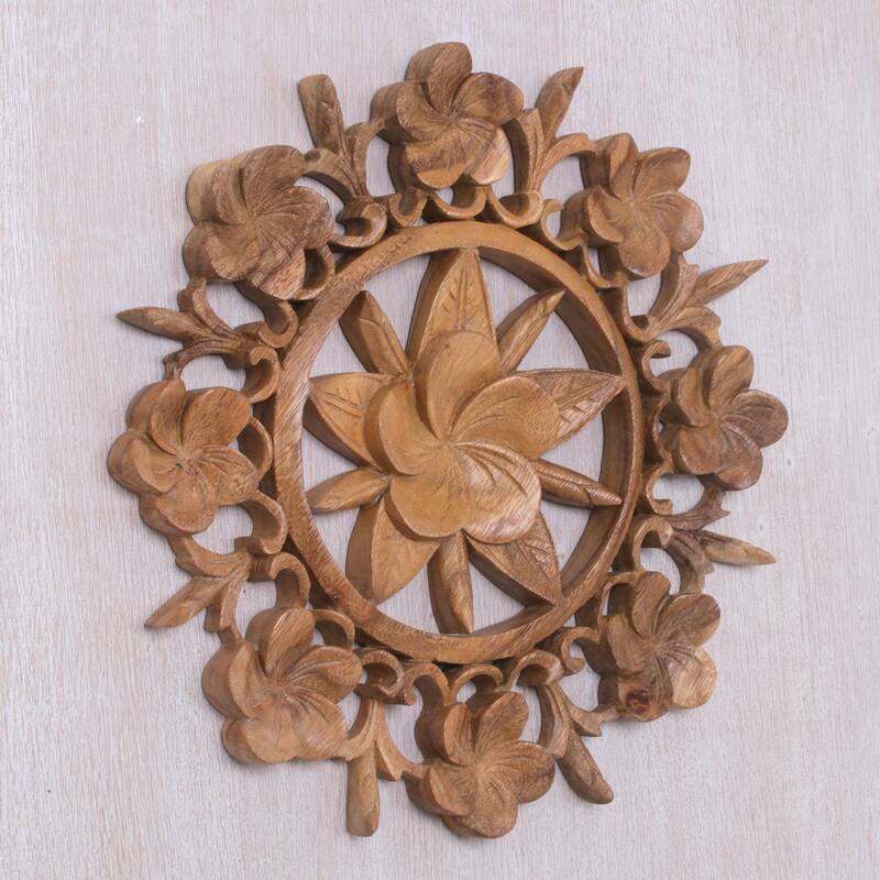 Novica Handmade Jepun Bouquet Wood Relief Panel