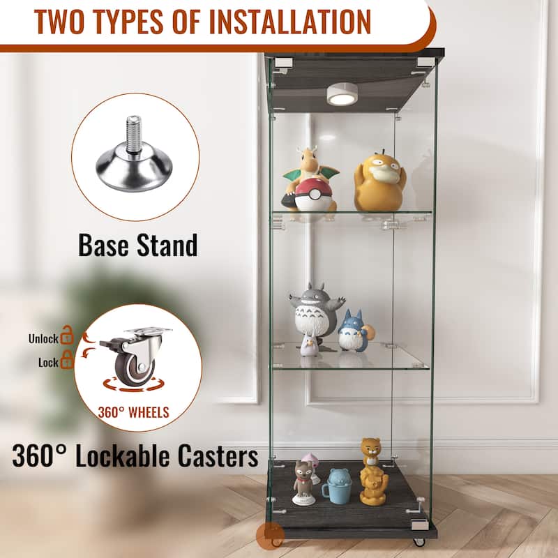 Glass Display Cabinet with Doors & Locks, Acrylic Shelves, Floor Standing Storage Showcase for Home or Office