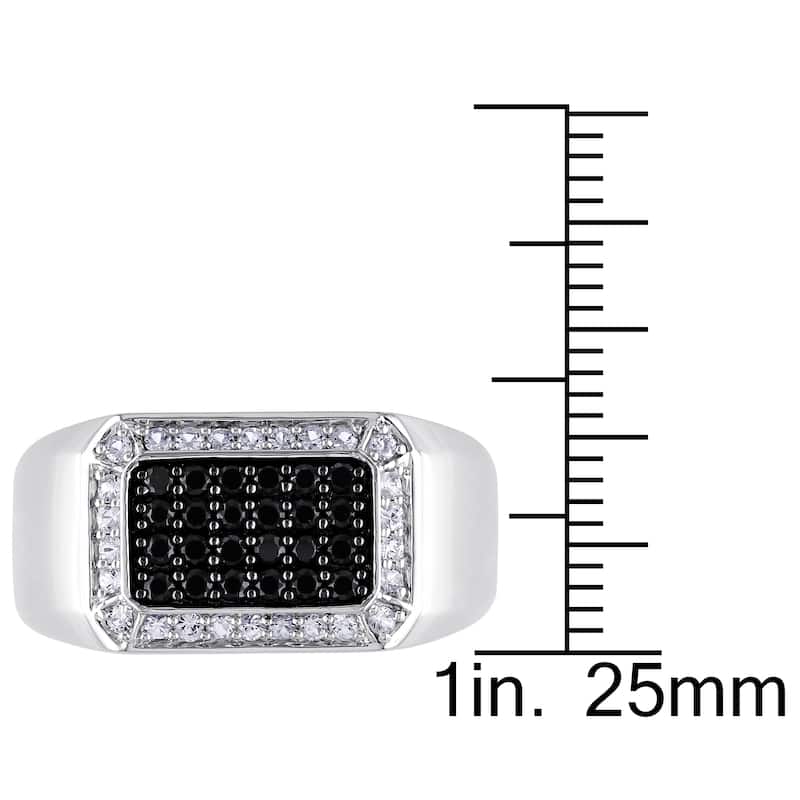 Miadora Mens Halo Black Spinel and White Sapphire Square Ring in Sterling Silver