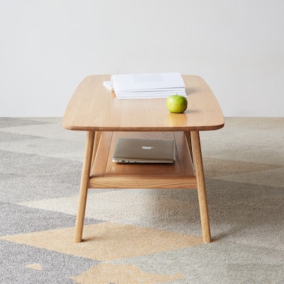 Wood Coffee Table End Table Dining Table with Dual-Layer Office Table