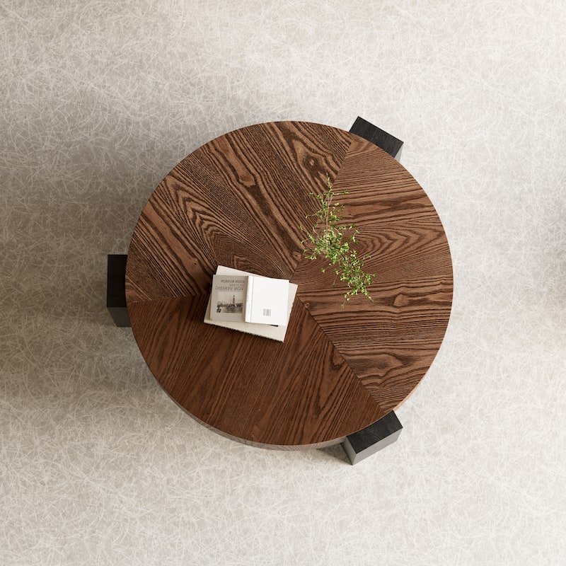 33" Modern Wabi-Sabi Wood Parquet Veneer Top Coffee Table with Hidden Storage