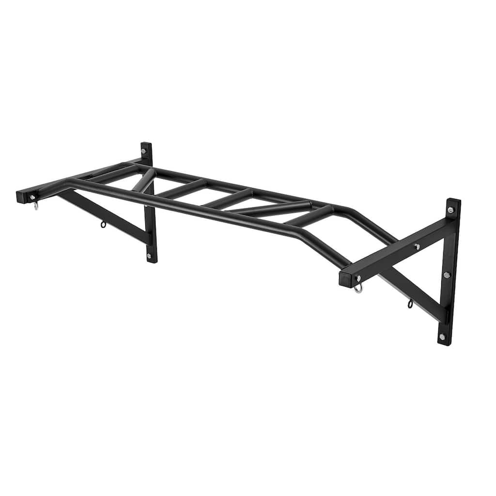 Black Wall Mounted Pull Up Bar with 10 Grip Positions Heavy Duty Steel Chin Up Bar for Home or Gym - 49.61” x 23.07” x 17.95”