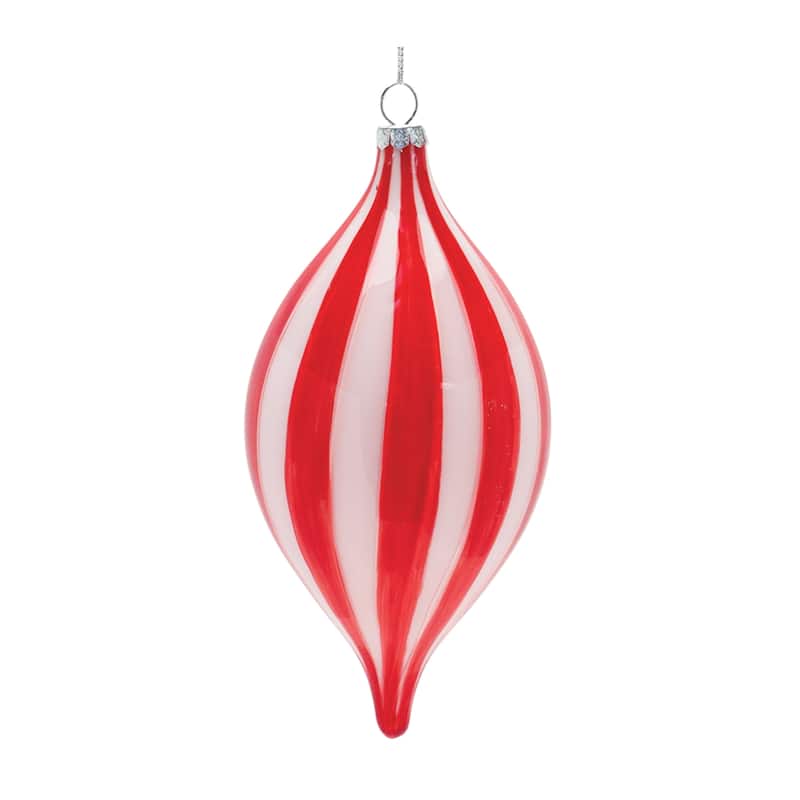Shiny Finish Striped Glass Christmas Ornaments 7" 180mm Red White 6Ct