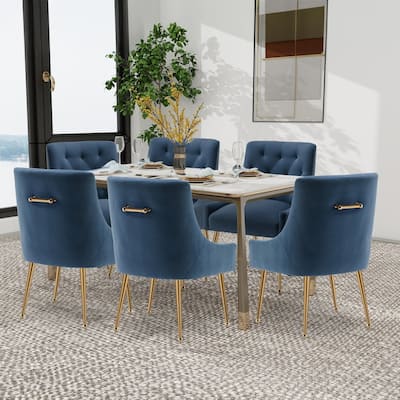 SEYNAR Modern Dining Chairs Set of 6, Velvet Accent Chair Tufted Back Armless Chair with Back Pull