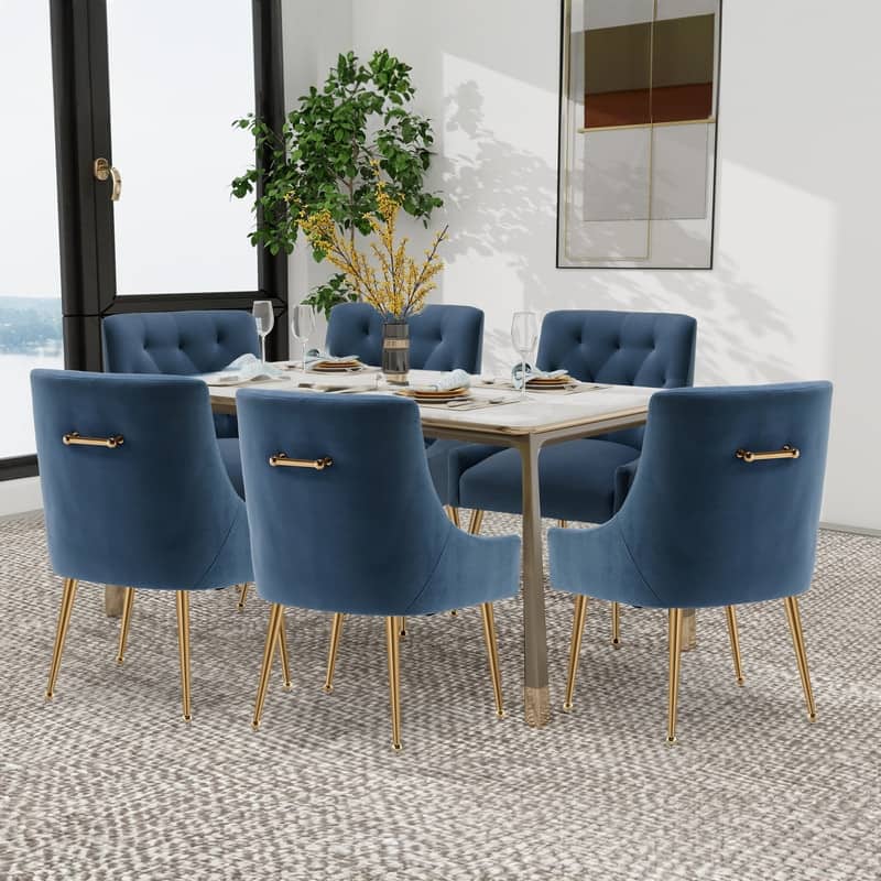 SEYNAR Modern Dining Chairs Set of 6, Velvet Accent Chair Tufted Back Armless Chair with Back Pull