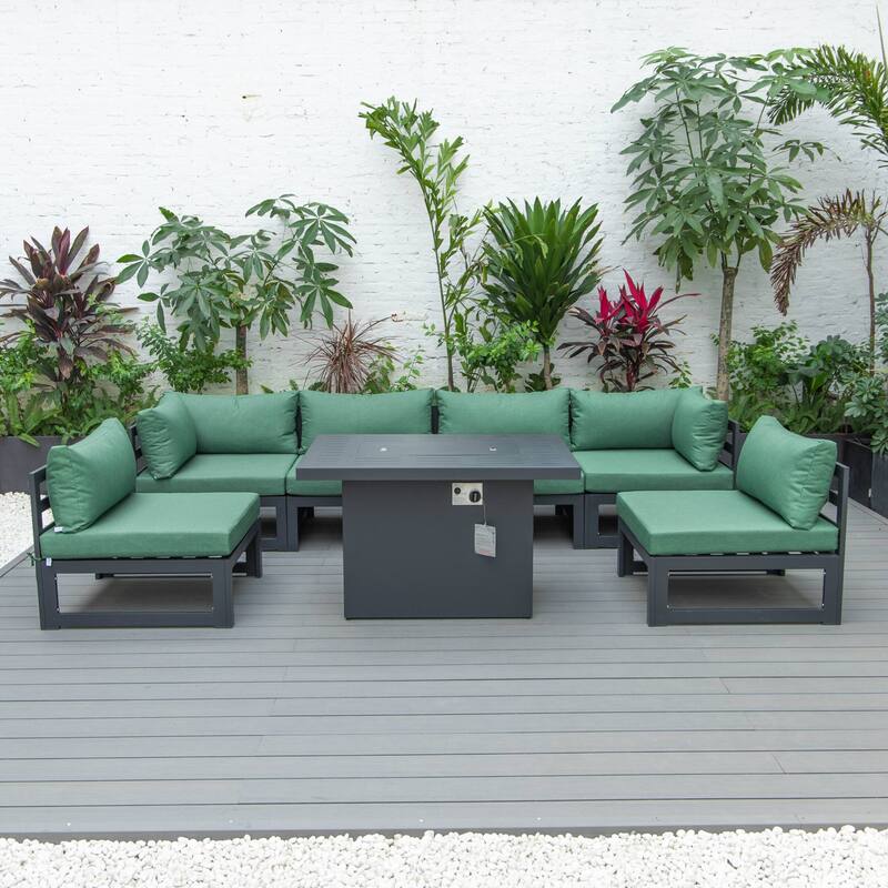 Outdoor 7-Piece Patio Sectional Set Aluminum Frame W/ Fire Pit Table