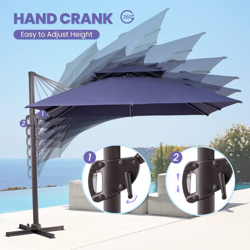 Outdoor Patio Offset Cantilever Umbrella 360-Degree Rotation with Base