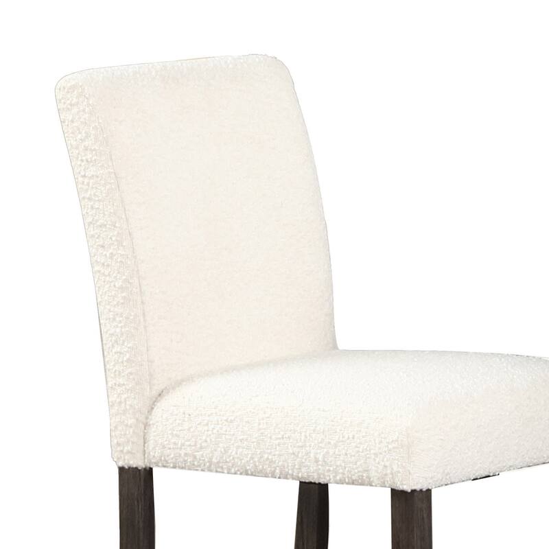 Ghy 25 Inch Dining Side Chair Set of 2, White Textured Upholstery, Brown