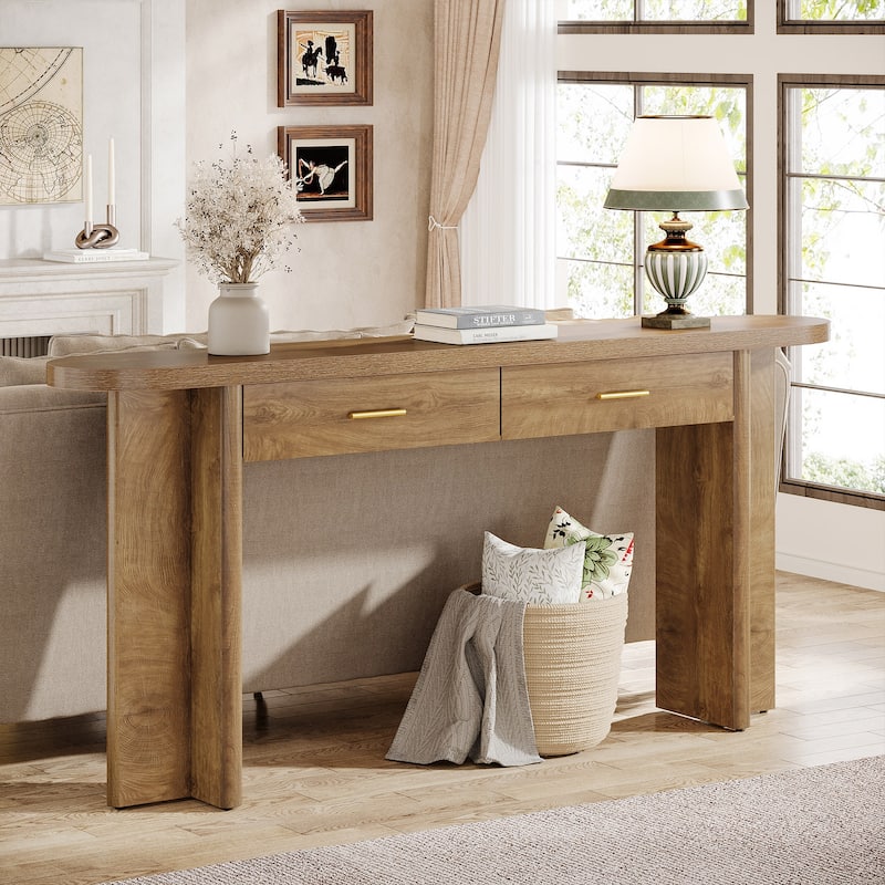 Console Table with Drawers, Entryway Storage Table, Living Room Hallway Entrance Accent Sofa Behind Table
