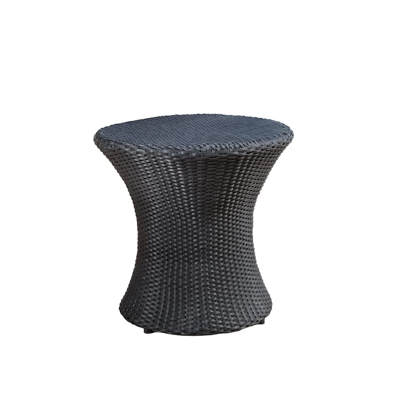 Roomfitters Hourglass Outdoor Side Table, Wicker Patio Accent Table for Garden, Balcony or Poolside