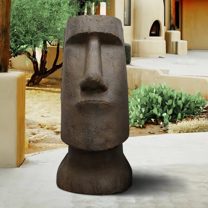 SunJet 35.6" Tall Moai Statue - Easter Island Head Indoor Outdoor Garden Sculpture