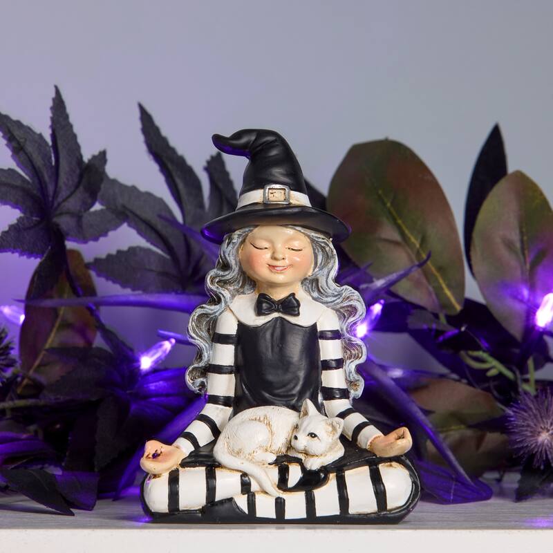 National Tree Company 5" Black and White Yoga Witch Tabletop Decoration - 5 in