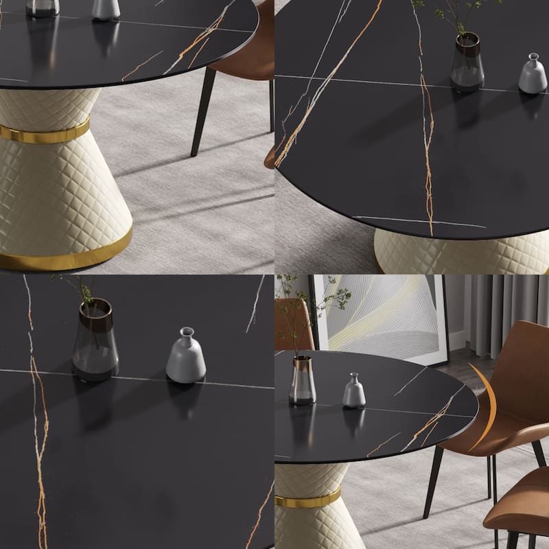 53.15"Modern artificial stone round carbon steel base dining table-can accommodate 6 people