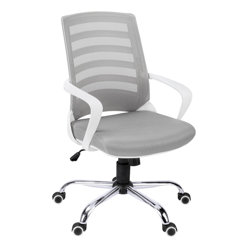 Ergonomic White Mesh Office Chair with Chrome Base, Curved Back, Adjustable Height and Fixed Armrests