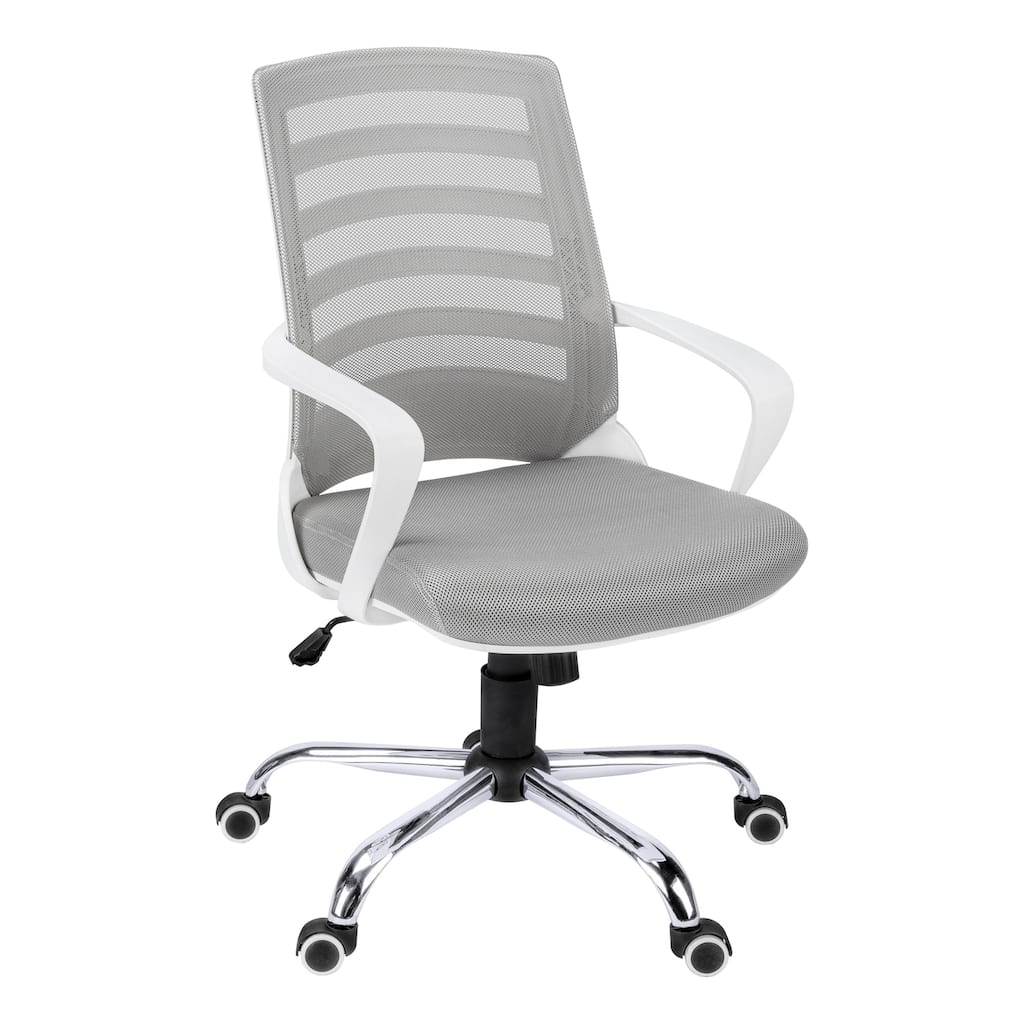 Ergonomic White Mesh Office Chair with Chrome Base, Curved Back, Adjustable Height and Fixed Armrests