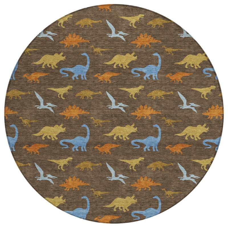 Machine Washable Indoor/ Outdoor Modern Dinosaur Chantille Rug