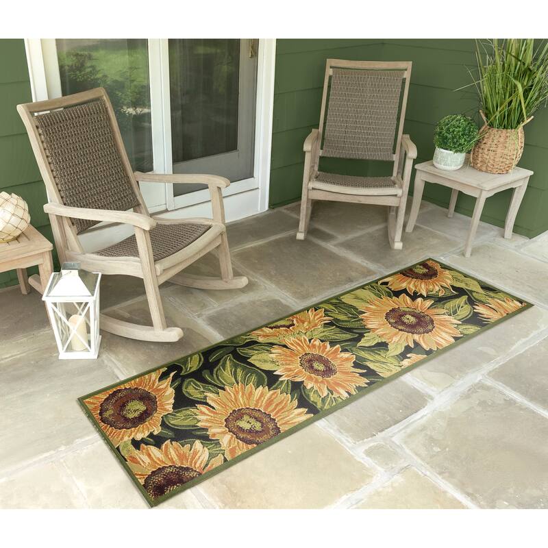 Liora Manne Marina Sunflowers Indoor/Outdoor Rug - 1'11" x 7'6" - Black