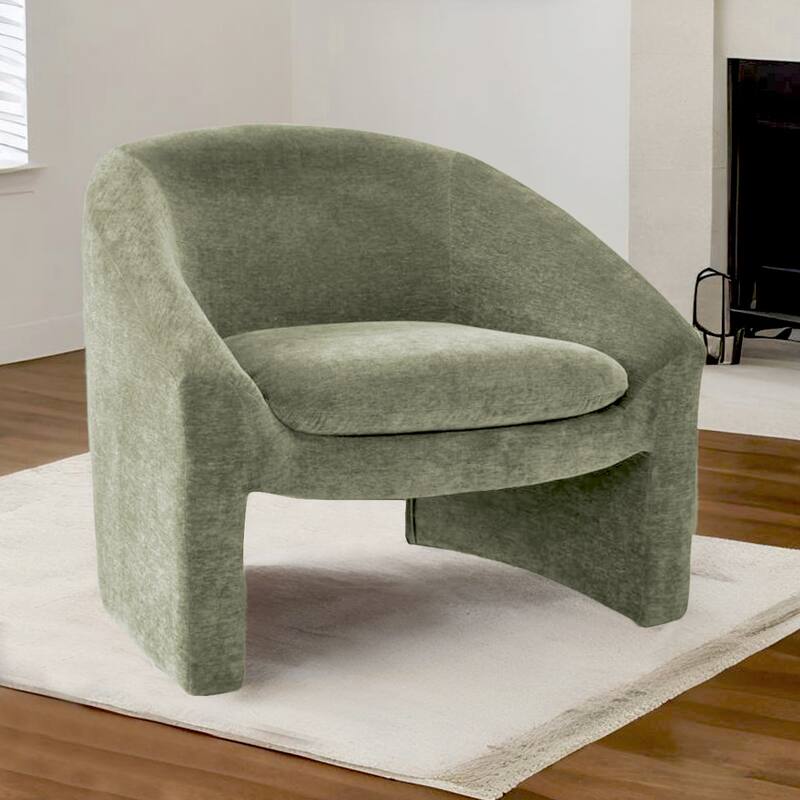 Chenille Upholstered Barrel Chair - Green