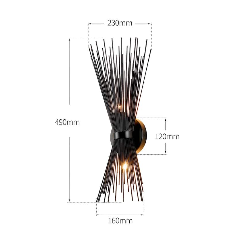 Duo Wall Scones Light Metal Spike Wall Sconce Black Color (Set of 2)