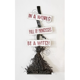 32" Floor Standing Halloween Witch Broom Humorous Wood Entry Sign - Bed Bath & Beyond - 42983205