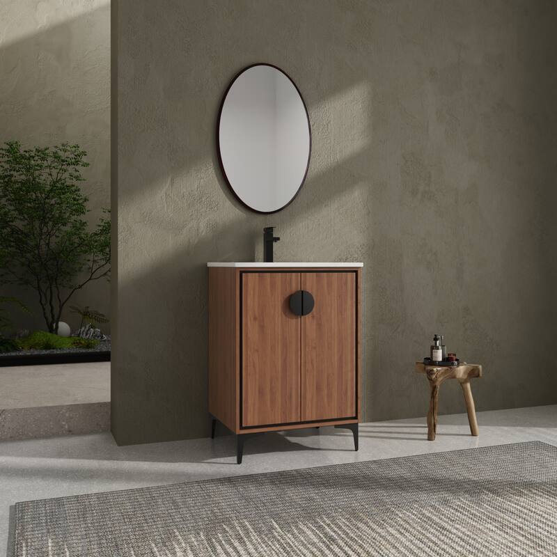 30-Inch Bathroom Vanity with Double Doors, Engineered Wood Cabinet, Floor-to-Ceiling Design, Ample Storage Space - 24.02in L Engineered Wood - Brown