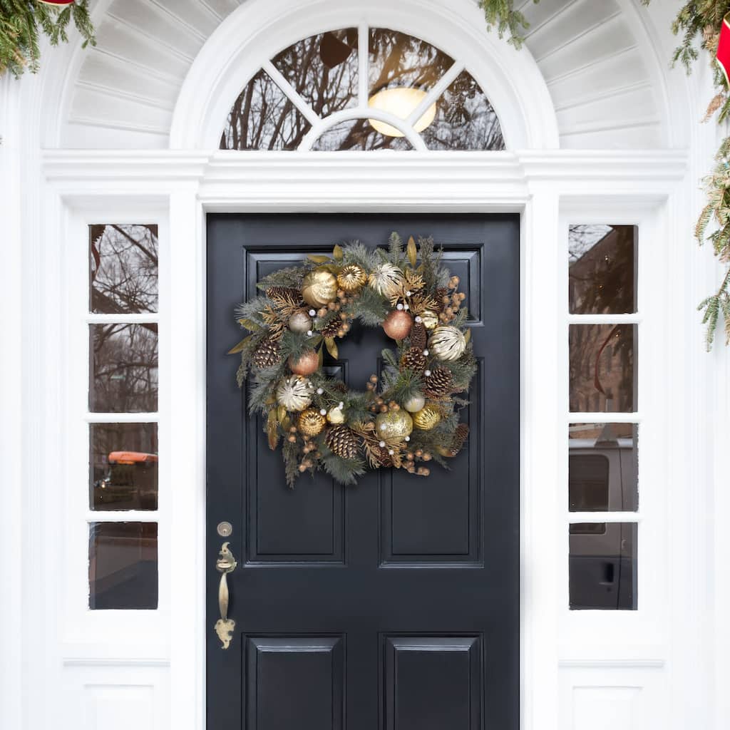 SAFAVIEH Home Faux 28-inch Needle Pine Wreath With Gold Accents Acorns & Ornaments