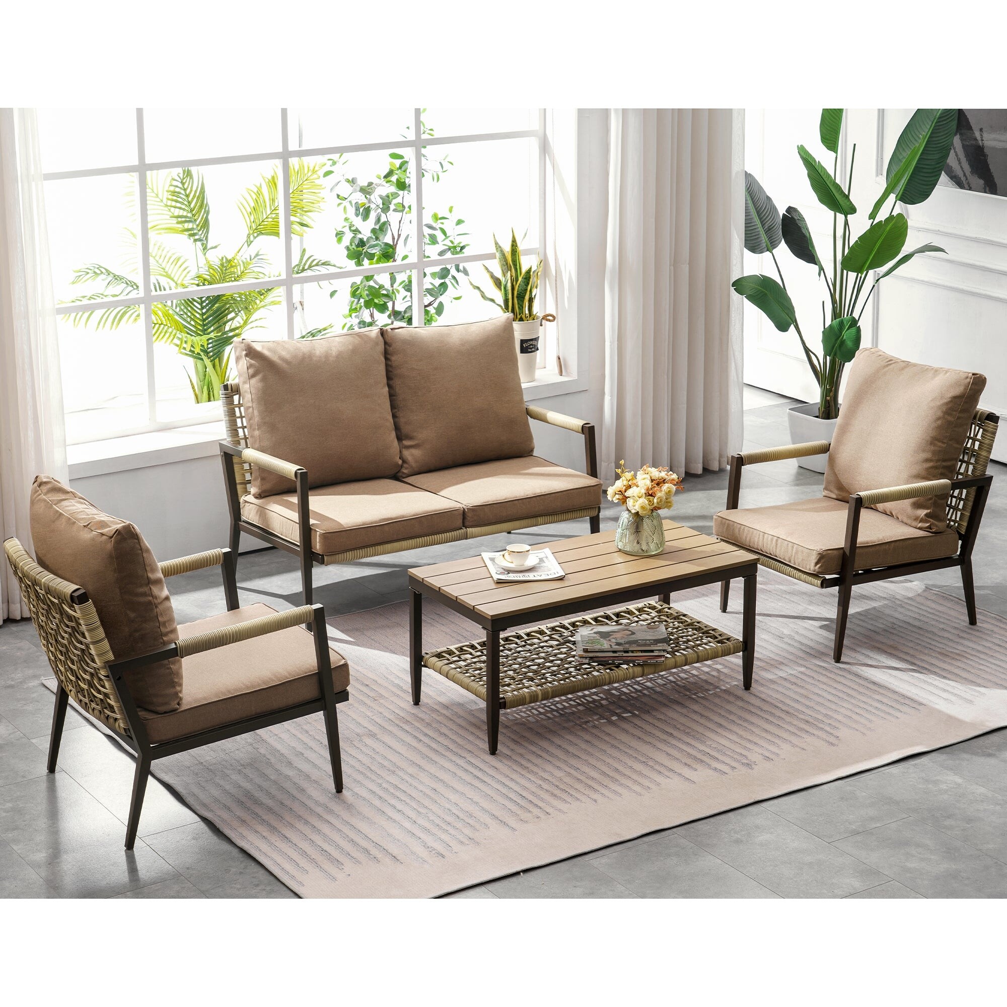 MCombo 4 Pieces Outdoor Patio Furniture Set Fabric WCK94 Bed