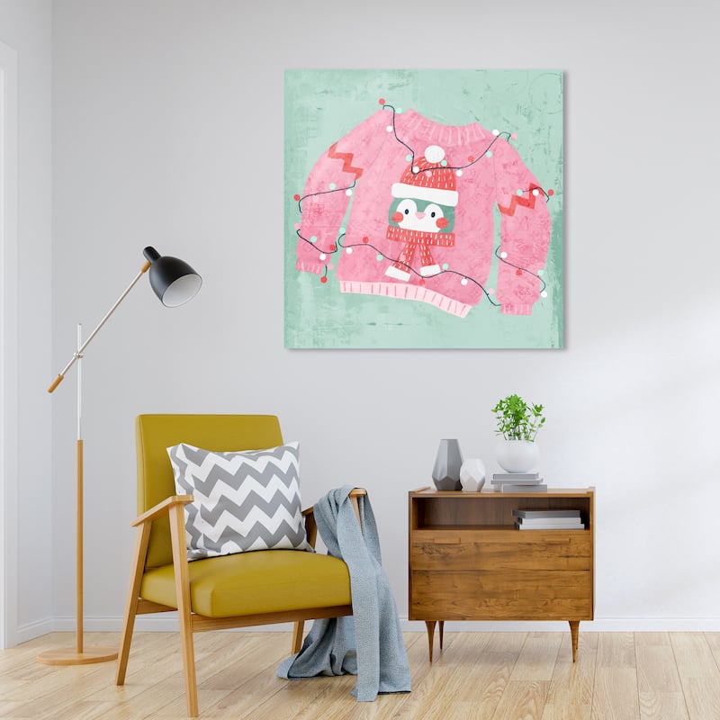 Wynwood Studio Canvas Holiday and Seasonal Ugly Xmas Sweater Pink Farmhouse Wall Art Canvas Print - 30 x 30