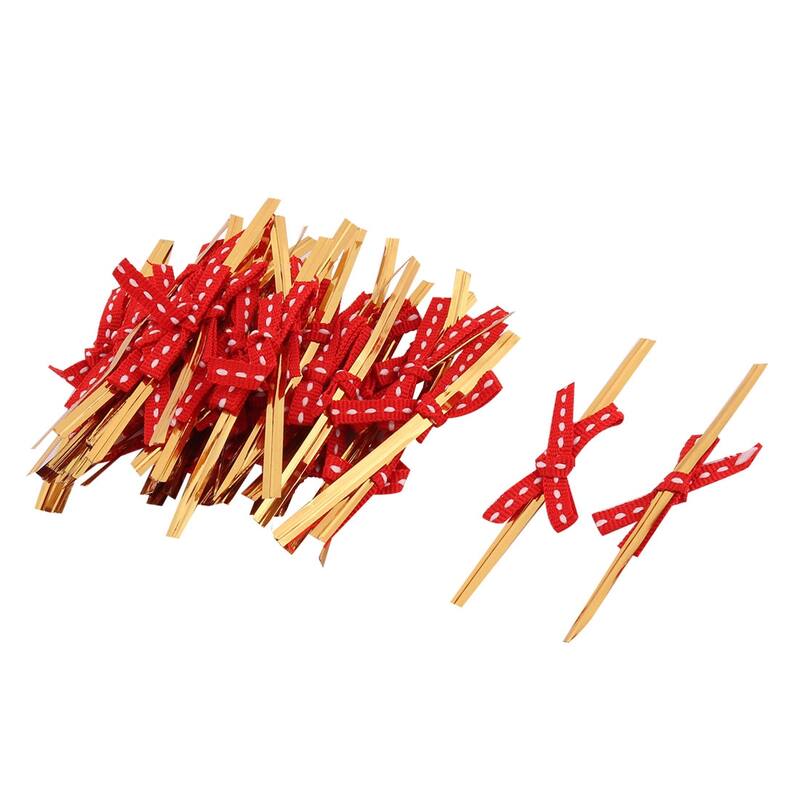 Gift Bowknot Design Candy Cookie Bag Packing Sealing Twist Tie Rope Red 40pcs