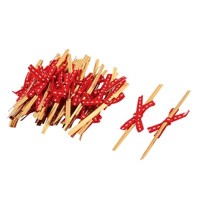 Gift Bowknot Design Candy Cookie Bag Packing Sealing Twist Tie Rope Red 40pcs