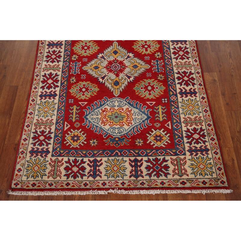 Kazak Oriental Accent Rug Handmade Traditional Red Wool Carpet - 3'3" x 4'7"