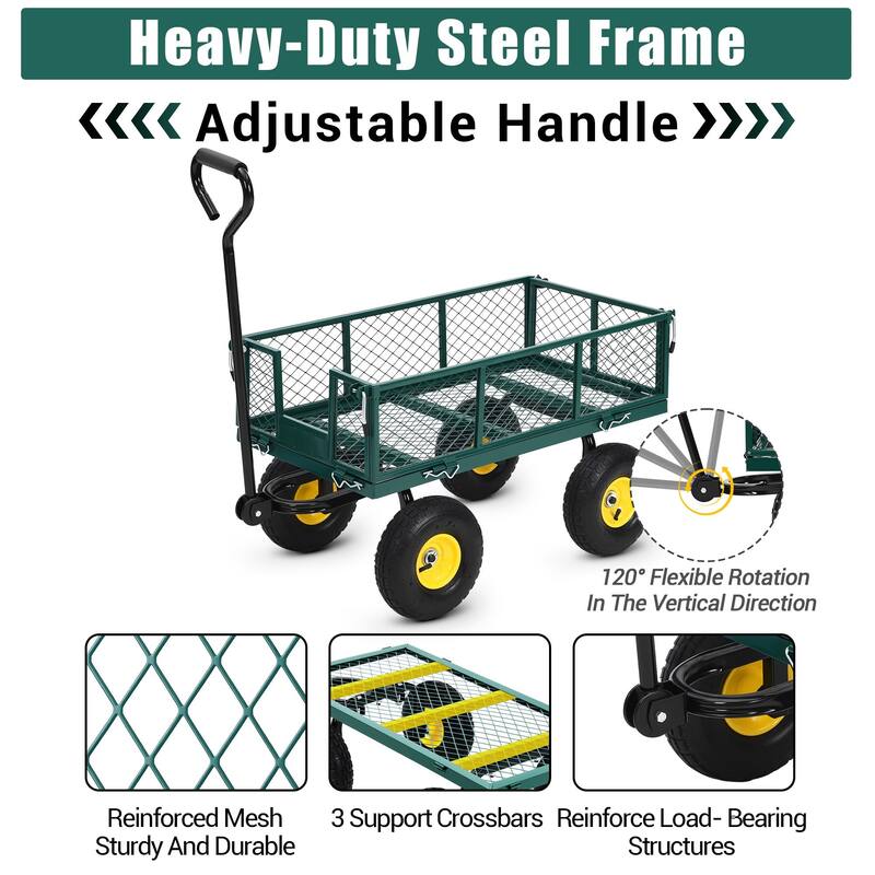Heavy Duty Steel Utility Garden Wagon Cart with Removable Sides