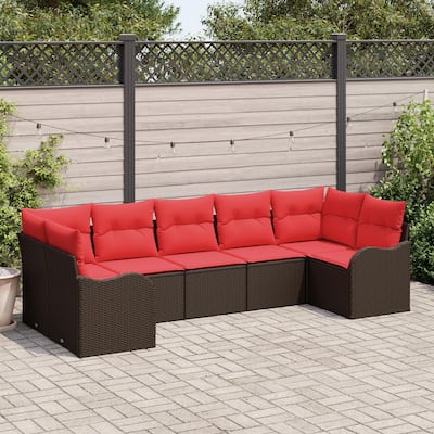 vidaXL 7 Garden Sofa Set with Cushions Black/Brown/Grey Poly Rattan - 113.8 x 48.2 x 27.2