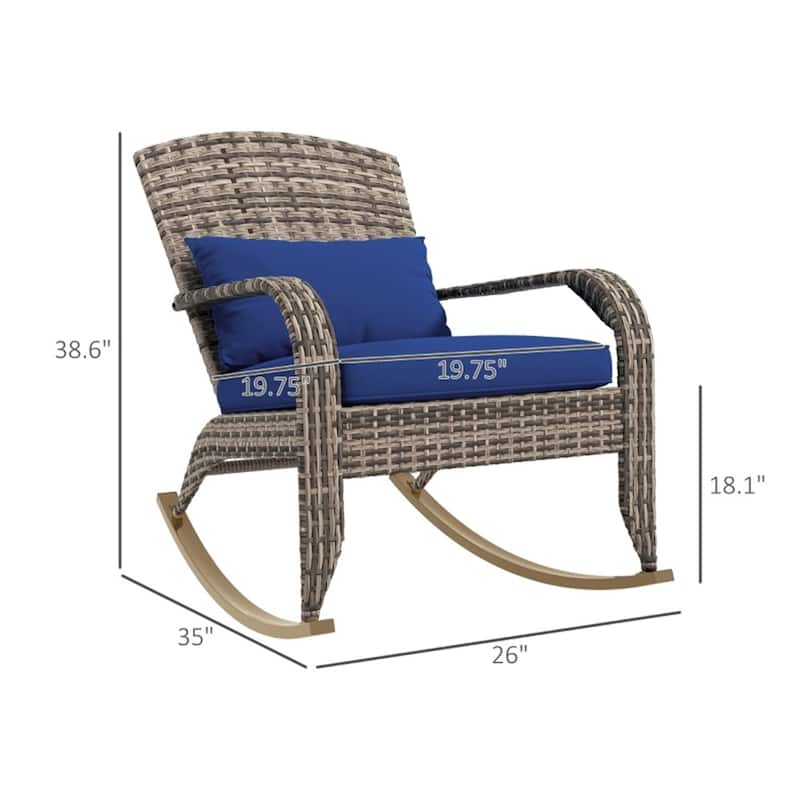 Adirondack Rocking Chair Outdoor PE Rattan with Cushions Steel Frame Patio Garden Porch - 26" W x 35" D x 38.5" H