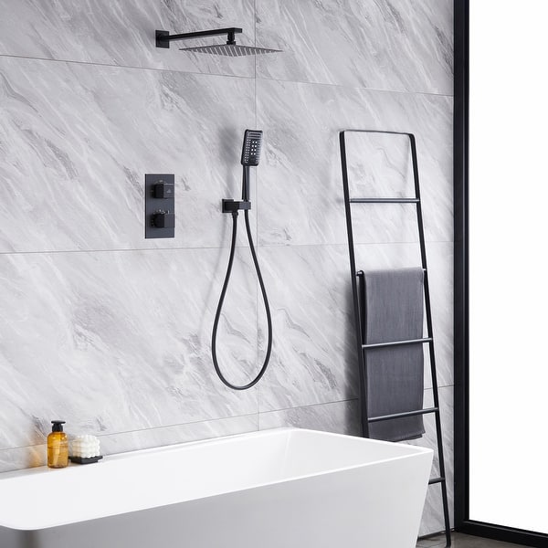 slide 1 of 10, Thermostatic rain shower faucet