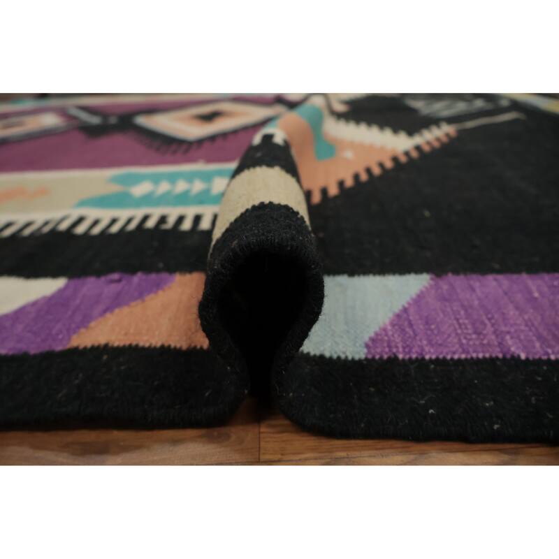Hand Woven Oriental 100% Wool Carpet Southwestern Tribal Black Kilim Area Rug - 9' 10'' X 8' 4''