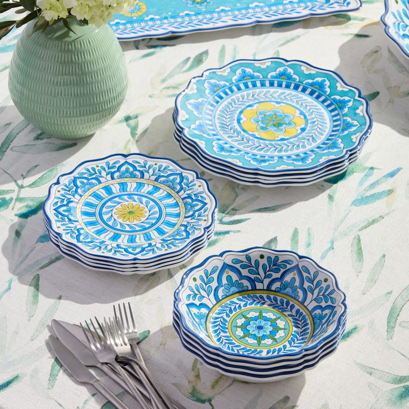 Certified International Porto Melamine 12 PIece Dinnerware Set, Service for Four - 11.00"L x 11.00"W x 0.50"H