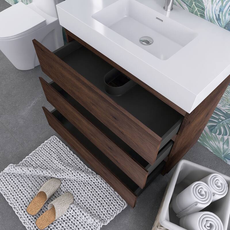 Freestanding Bathroom Vanity with White Solid Surface Top