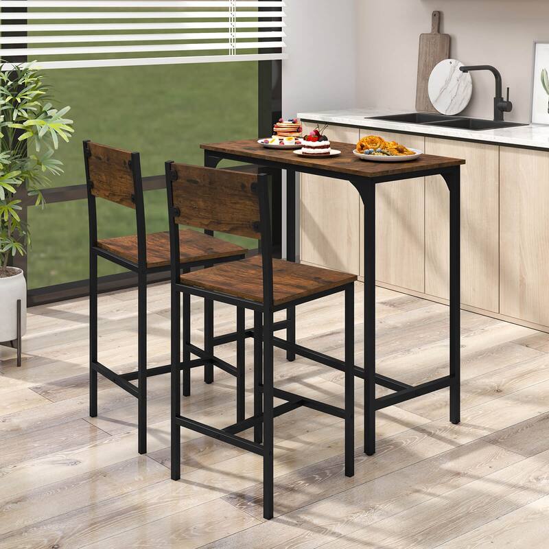 Costway 3 PCS Bar Table Set Pub Dining Table & 2 Bar Stools with - See Details