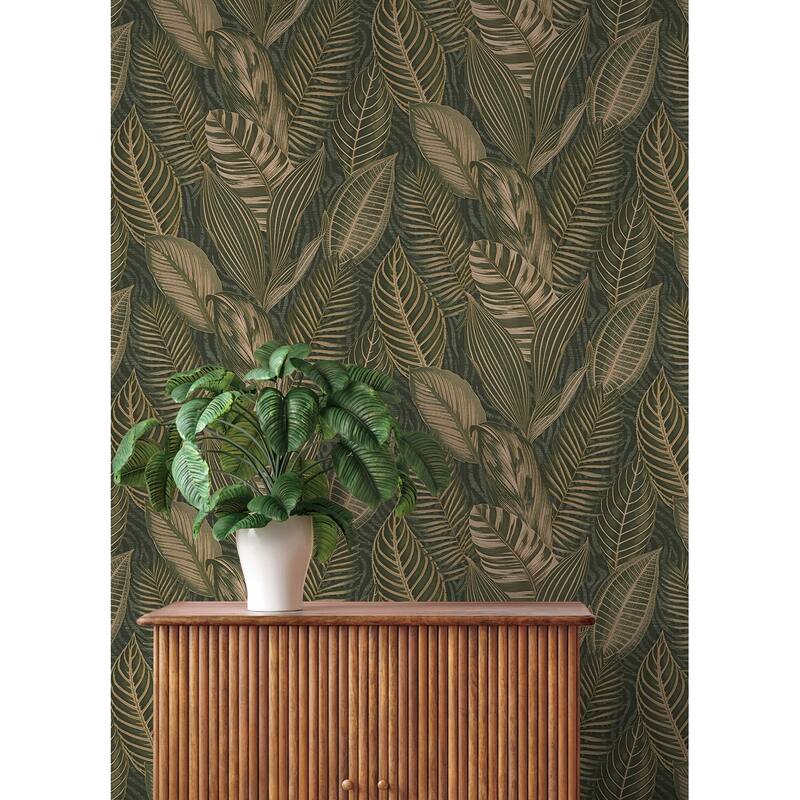 A-Street Prints Acacius Dark Green Tropical Foliage Wallpaper