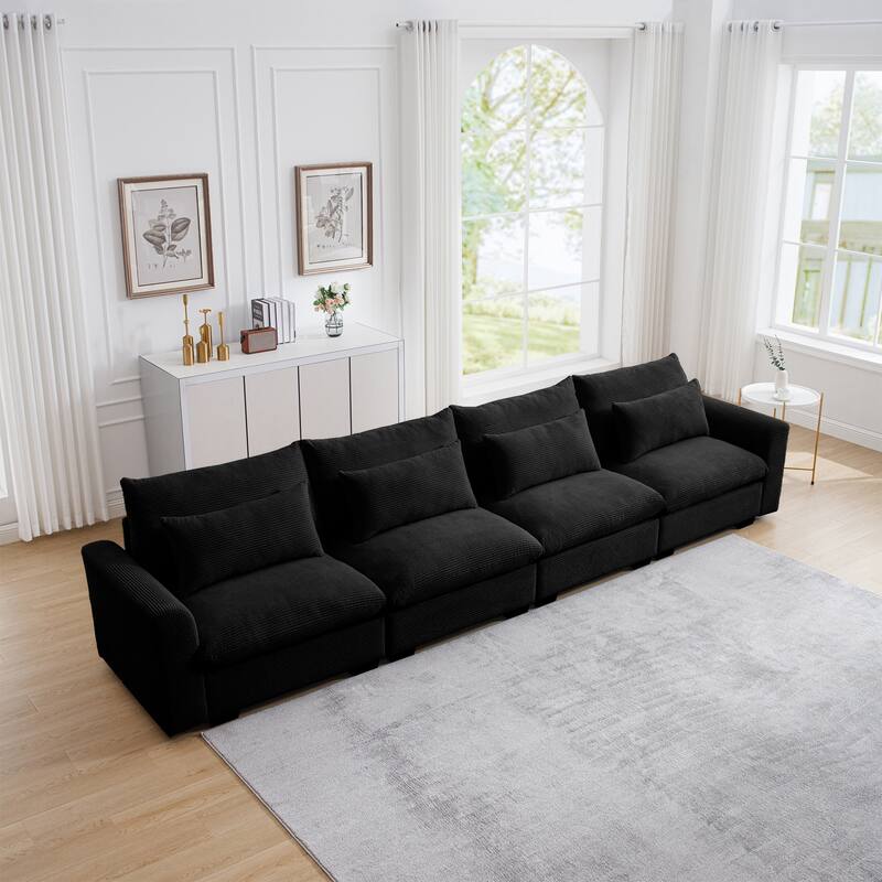 GDFStudio - Finnegan 4‑Seater Corduroy Sofa with 4 Waist Pillows