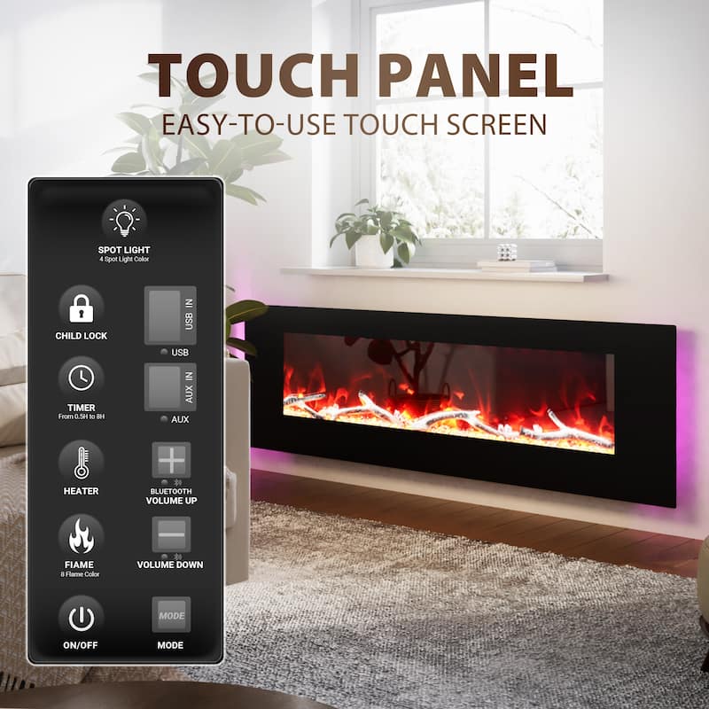 Clihome 42-72 inch Wall-mounted w/ RC (1500W) Electric Fireplace