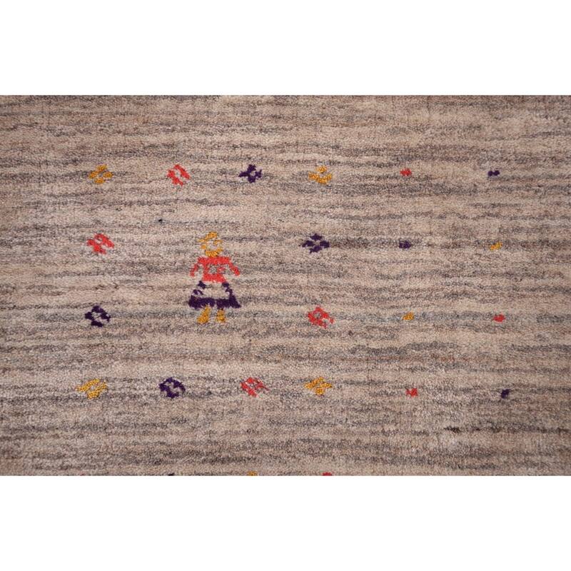 Striped Gabbeh Square Rug Hand-Knotted Wool Carpet - 7'11"x 8'0"