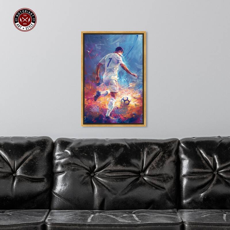 Notoriart Bold And Colorful Soccer Player Ii Framed Soccer 1 Piece Canvas Wall Art